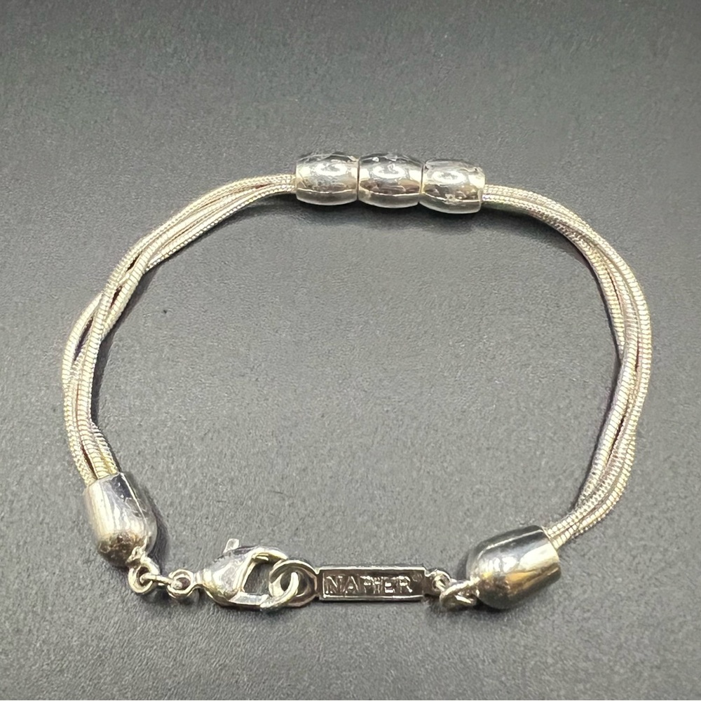 Vintage Napier Silver Tone 3 Strand 7 1/2 Inch Bracelet with Lobster Claw Clasp